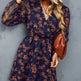 Casual V-neck Elegant Summer Spring Long Sleeve Chiffon Floral mini Dress - EX-STOCK CANADA