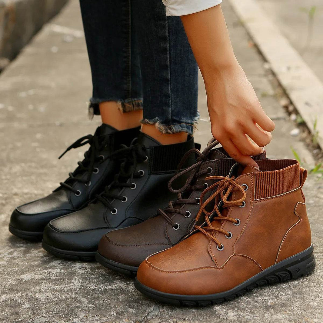 Round Toe Lace-up Ankle Boots Fall Winter Fashion Versatile Non-slip Flat Shoes Retro Western Cowboy Ankle Boot For Women - EX-STOCK Canada