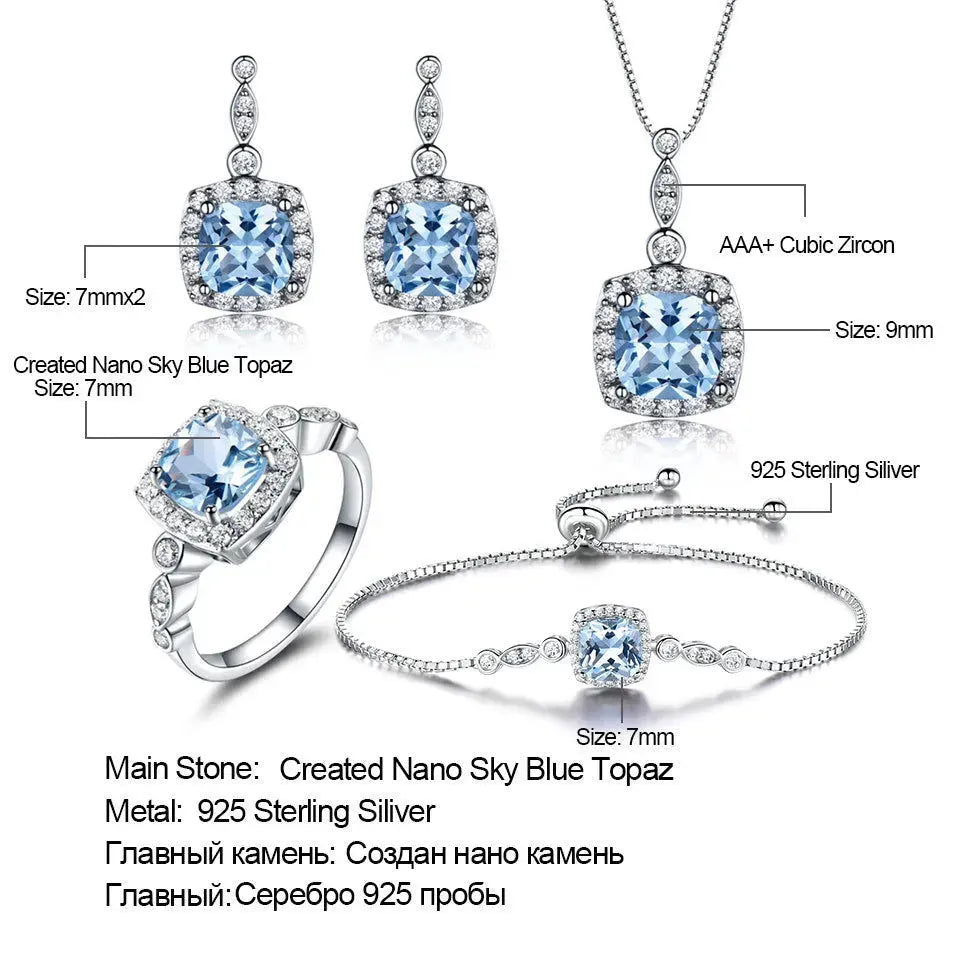 925 Sterling Silver Necklace Sky Blue Topaz Four-Piece Set - EX-STOCK CANADA