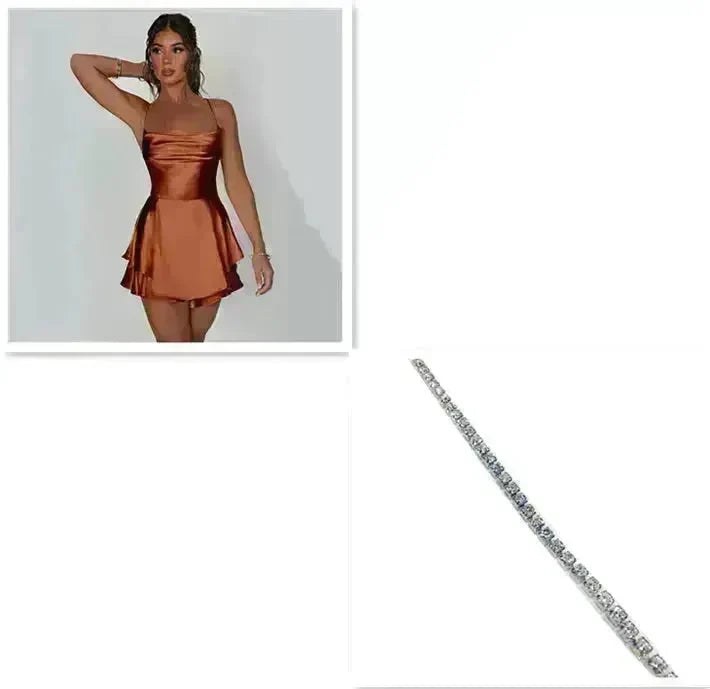 Elegant Chic Skirt Dress For Women Elegant Slim Strap Satin Backless Lace Up Ladies Party Mini Skater Dress - EX-STOCK CANADA