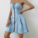 Chic Personality Street Splicing Sling Denim Mini Dress - EX-STOCK Canada