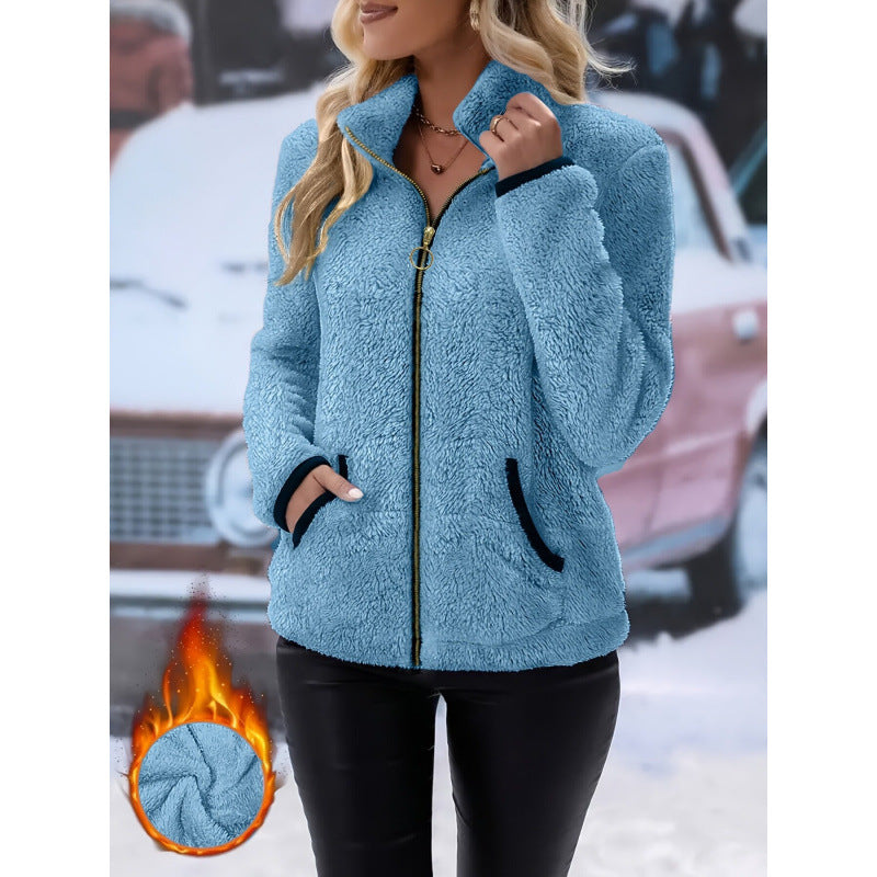 Double-Sided Fleece Zip-Up Cardigan - Casual Plush Hooded Jacket for Men Women Winter Warm Outerwear | EX-STOCK product gallery photo 6