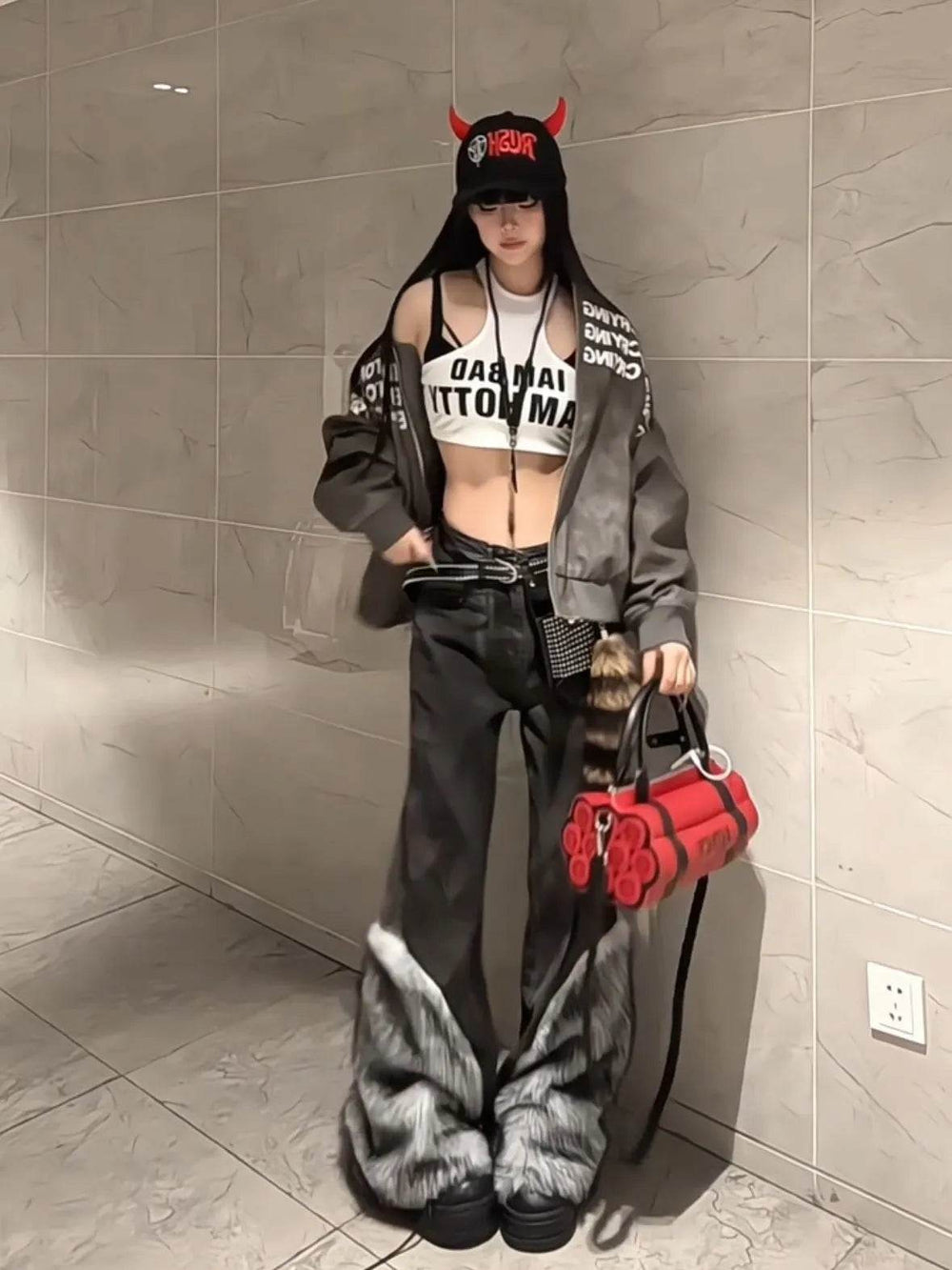 Retro Distressed Pants Leg Stitching Edging Skinny Baggy Jeans Pant For Women - EX-STOCK Canada