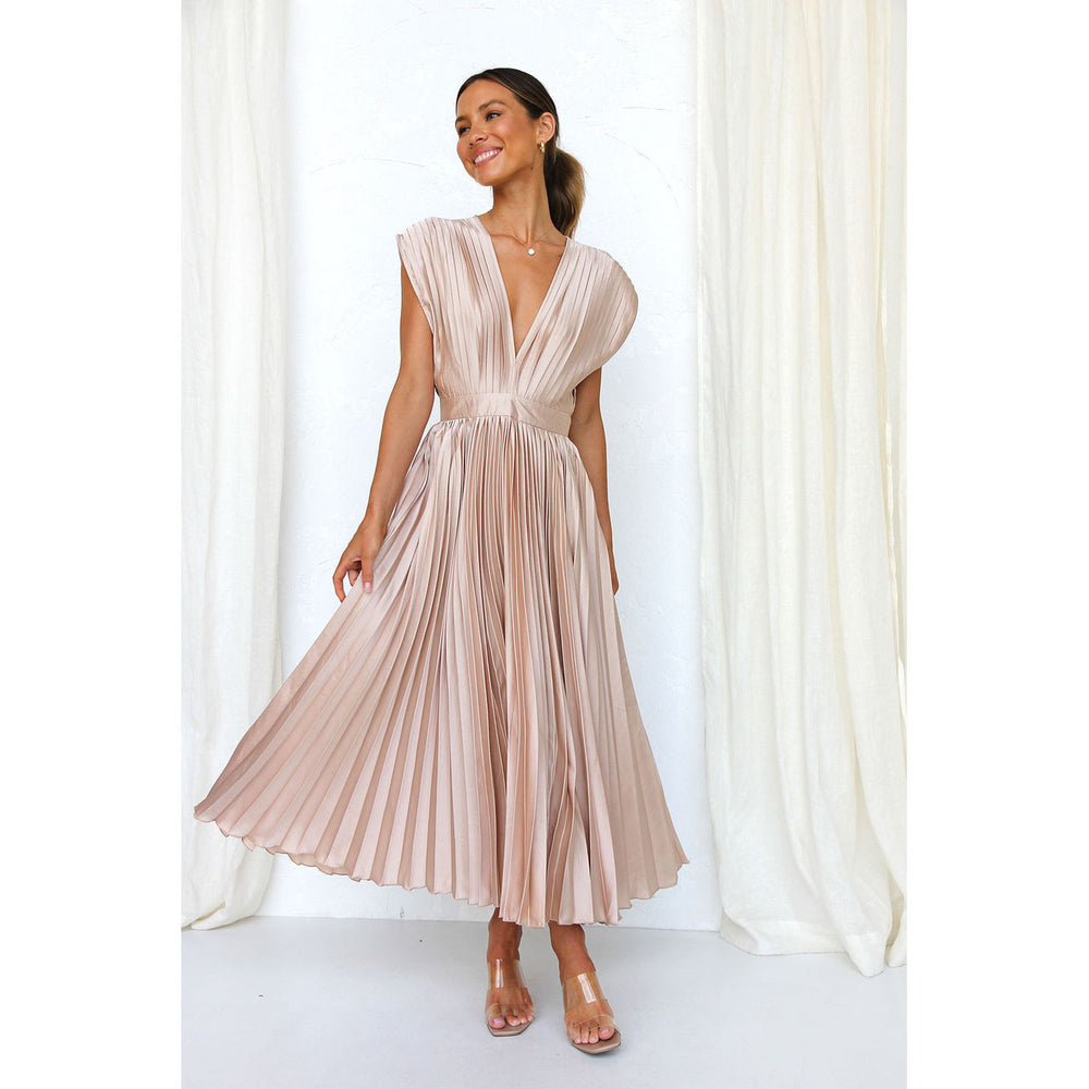 Summer V-neck Pleated Dress INS Fashion Casual Loose Zip Sleeveless Dresses For Women Clothing 