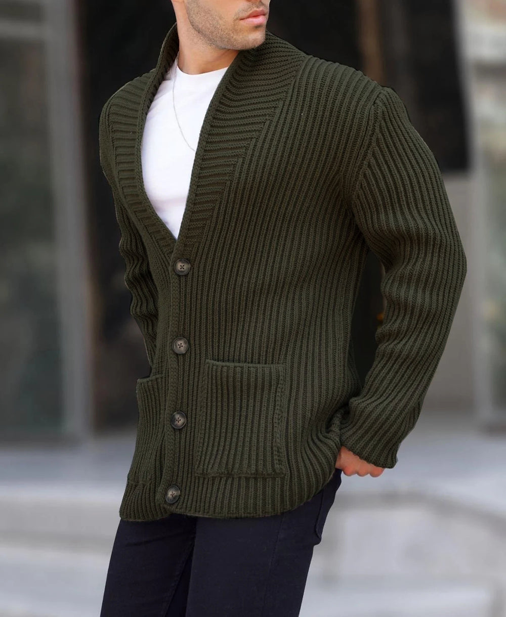 Single-breasted Long Sleeve Lapel Sweater Men's Clothing EX-STOCK Canada 