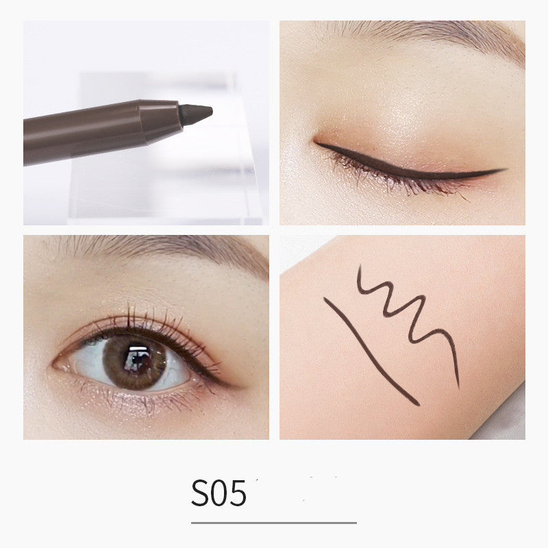 Eyeliner pen with close-up examples of application on eyes and skin.