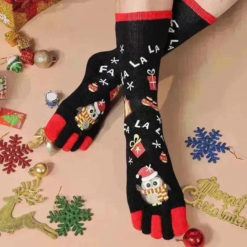 Cute Winter Christmas socks Five-finger  Elastic absorbent Split-toe - EX-STOCK CANADA