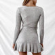 Autumn Winter V-neck Mini Flared Wrap sweater dress - EX-STOCK Canada