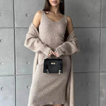 Women 2pcs Winter outfit set Long dress Cashmere Long Cardigan Jacket - EX-STOCK Canada