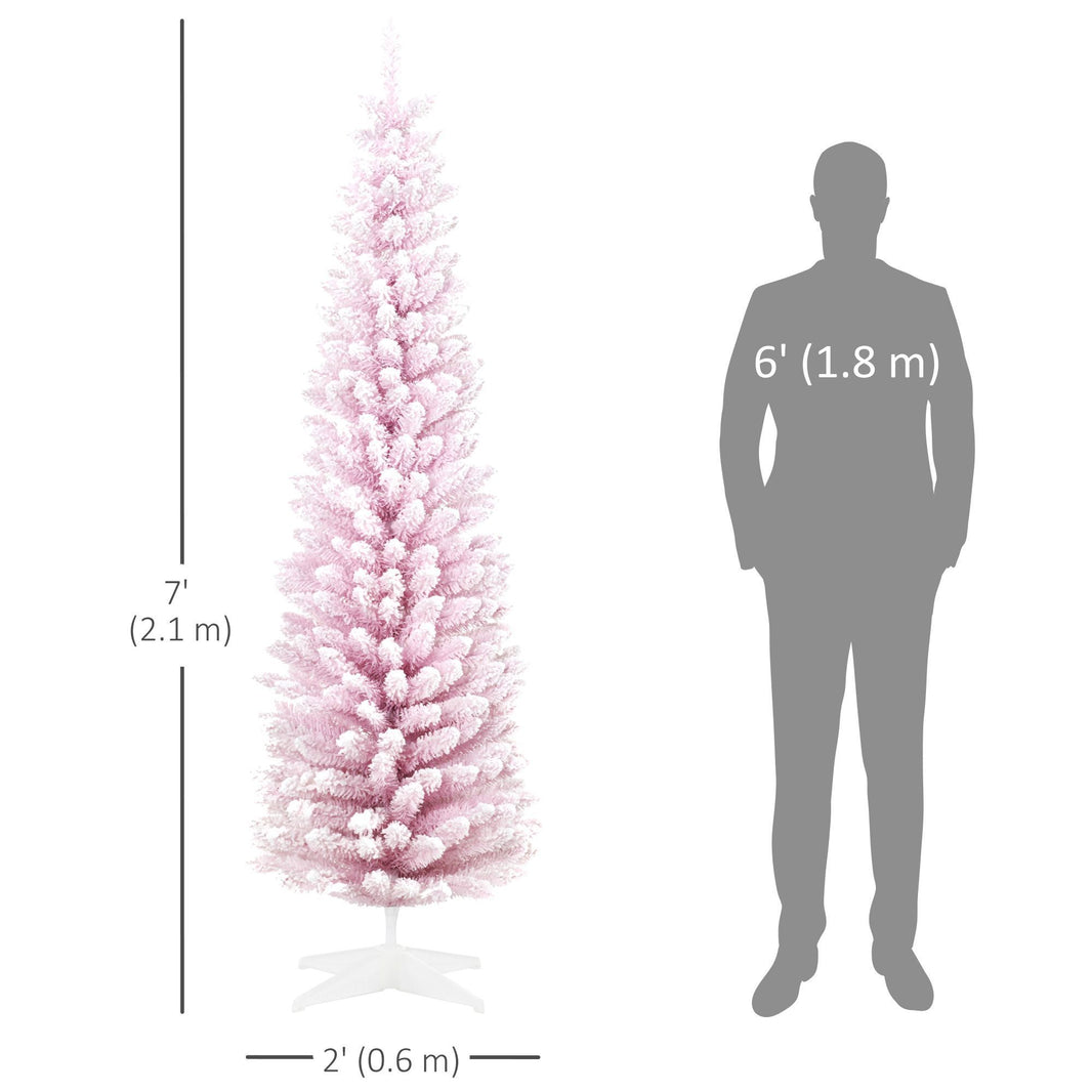 7ft Flocked Christmas Tree, Pencil Artificial Christmas Tree With Realistic Branches EX-STOCK Canada 