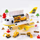 Toy airplane with construction vehicles and accessories on a white background