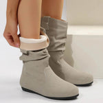 Round Toe Flat Boots Fashion Solid Color Suede Mid-calf Boot Winter Warm Shoes For Women - EX-STOCK Canada