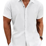Men's Solid Color Loose Linen Short-sleeved shirt - EX-STOCK CANADA