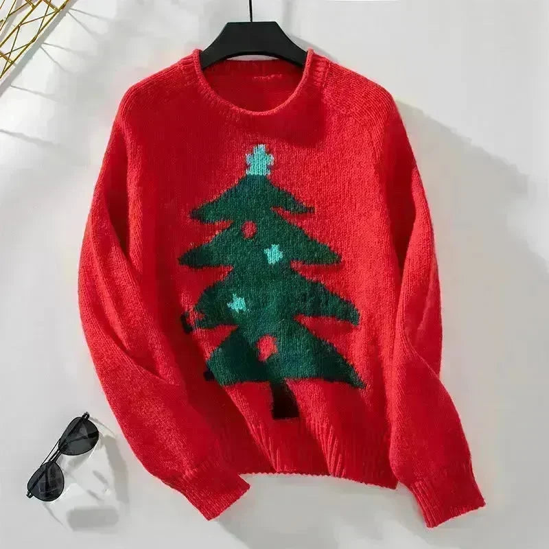 Christmas Tree Pullover Women's Round Neck Loose Sweater - EX-STOCK CANADA