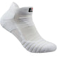 White ankle sock with a brand logo on a white background