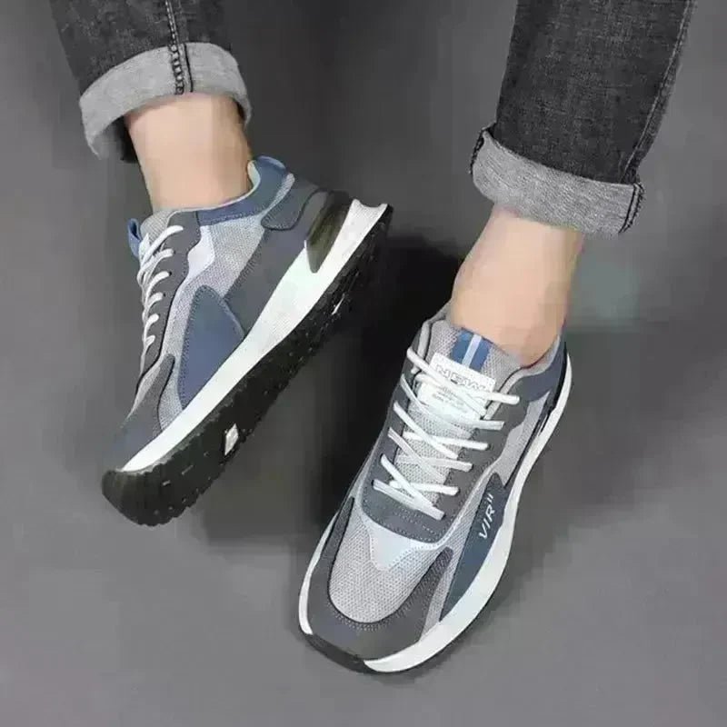 Men's Color Block Mesh Shoes Fashion Casual Lace-up Sneakers Outdoor Breathable Running Sports Shoes - EX-STOCK CANADA