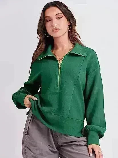 Women's Half Zipper Pullover Long Sleeve Sweatshirt - EX-STOCK CANADA