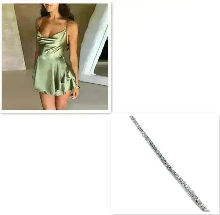 Elegant Chic Skirt Dress For Women Elegant Slim Strap Satin Backless Lace Up Ladies Party Mini Skater Dress - EX-STOCK CANADA