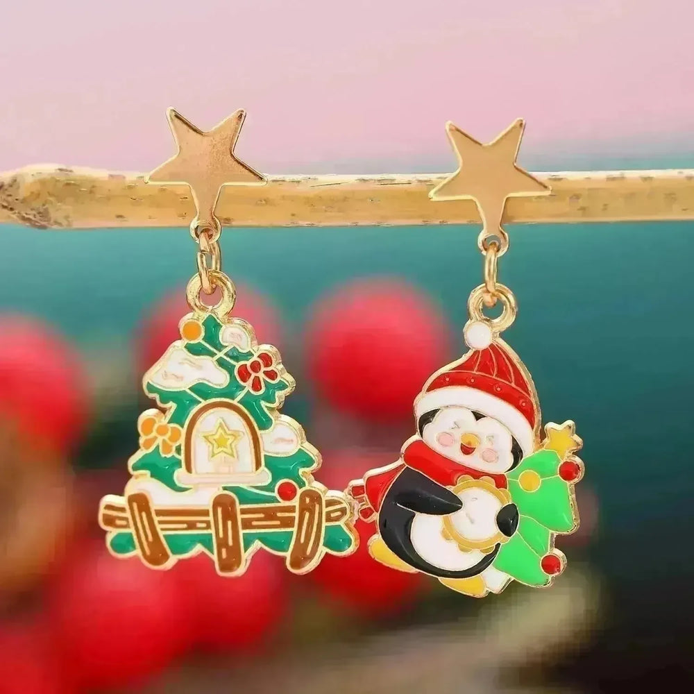 Fashionable Asymmetric Cartoon Dripping Oil Christmas Elk Earrings - EX-STOCK CANADA