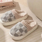 Plaid Plush Slippers Women's Indoor Plush Home Slippers Soft Sole Thick Non-Slip Warm House Shoes Couple Autumn And Winter - EX-STOCK Canada