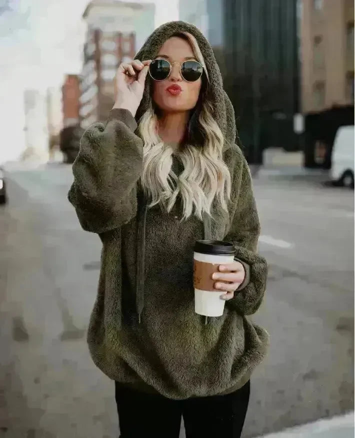 Women's Polerones Fleece Hoodie Pullover fall Winter Zipper Pocket Sweatshirt - EX-STOCK CANADA