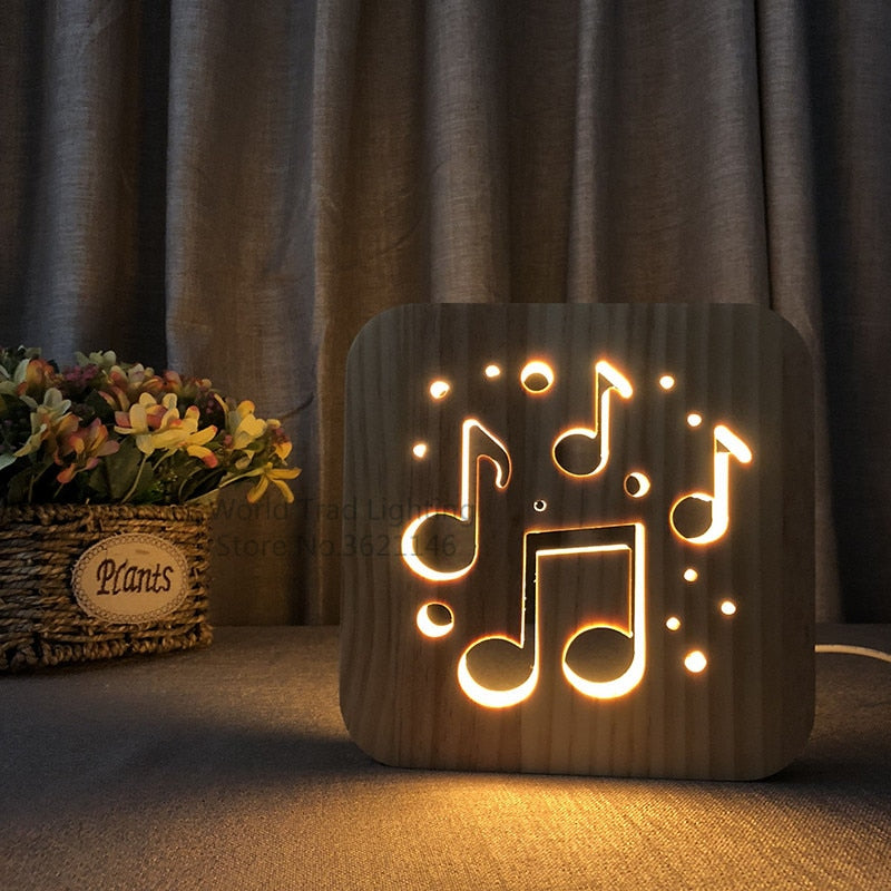 3D Wooden LED Music Note Atmosphere Night Light – USB Warm White
