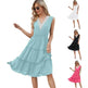V-neck Dresses Women Sleeveless Pleated Ruffle Elegant Dress Beach Summer - EX-STOCK Canada