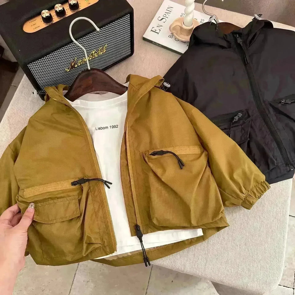 Boy Solid Color Short Hood Shell Jacket - EX-STOCK CANADA