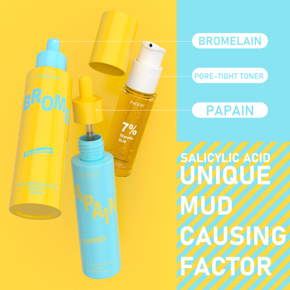 Phofay Glycolic Acid AHA Exfoliating Brightening Toner – Niacinamide & Vitamin C (CS007 / Set)