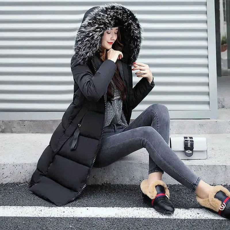 Long Zip up Faux fur Collar Hooded Winter Puffer coat women - EX-STOCK Canada