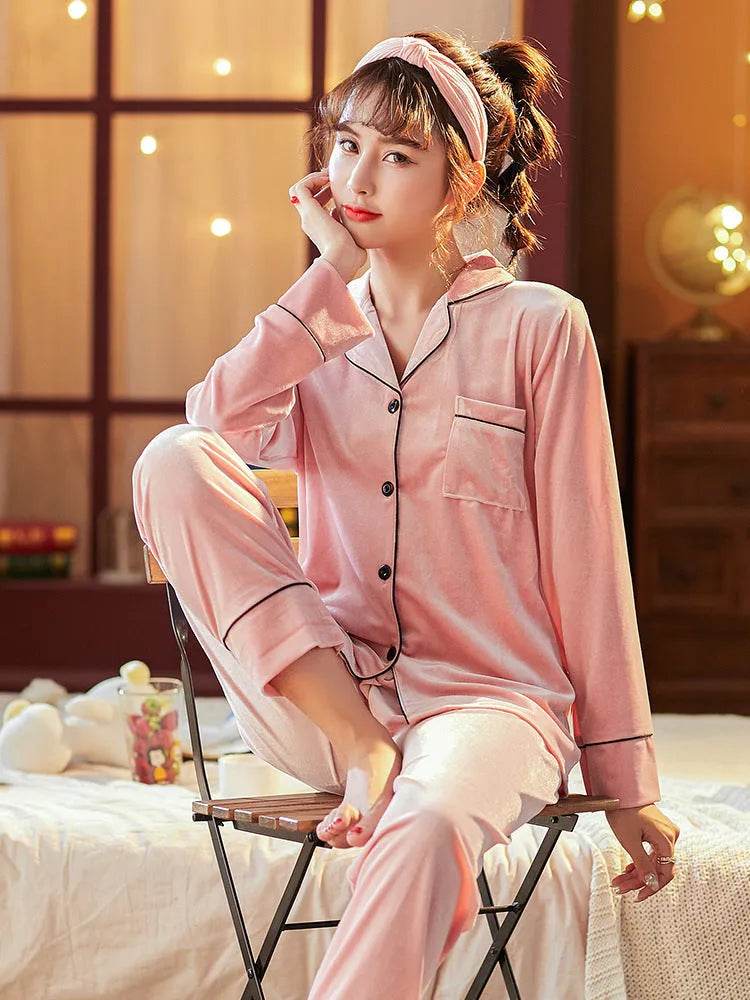 2pcs Couple Gold Velvet Long Sleeve Pajamas set - EX-STOCK Canada