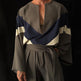 Men's Grey Color-Block Draped Top & Wide-Leg Pants