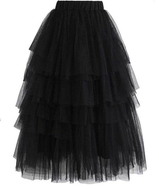 Summer Long Wave Ruffle Layered Ruched High Waist Midi tulle Skirt - EX-STOCK Canada