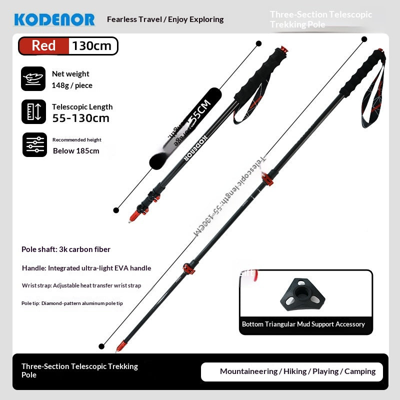 Carbon Fibre Trekking Pole – Blue/Red, 110–130 cm