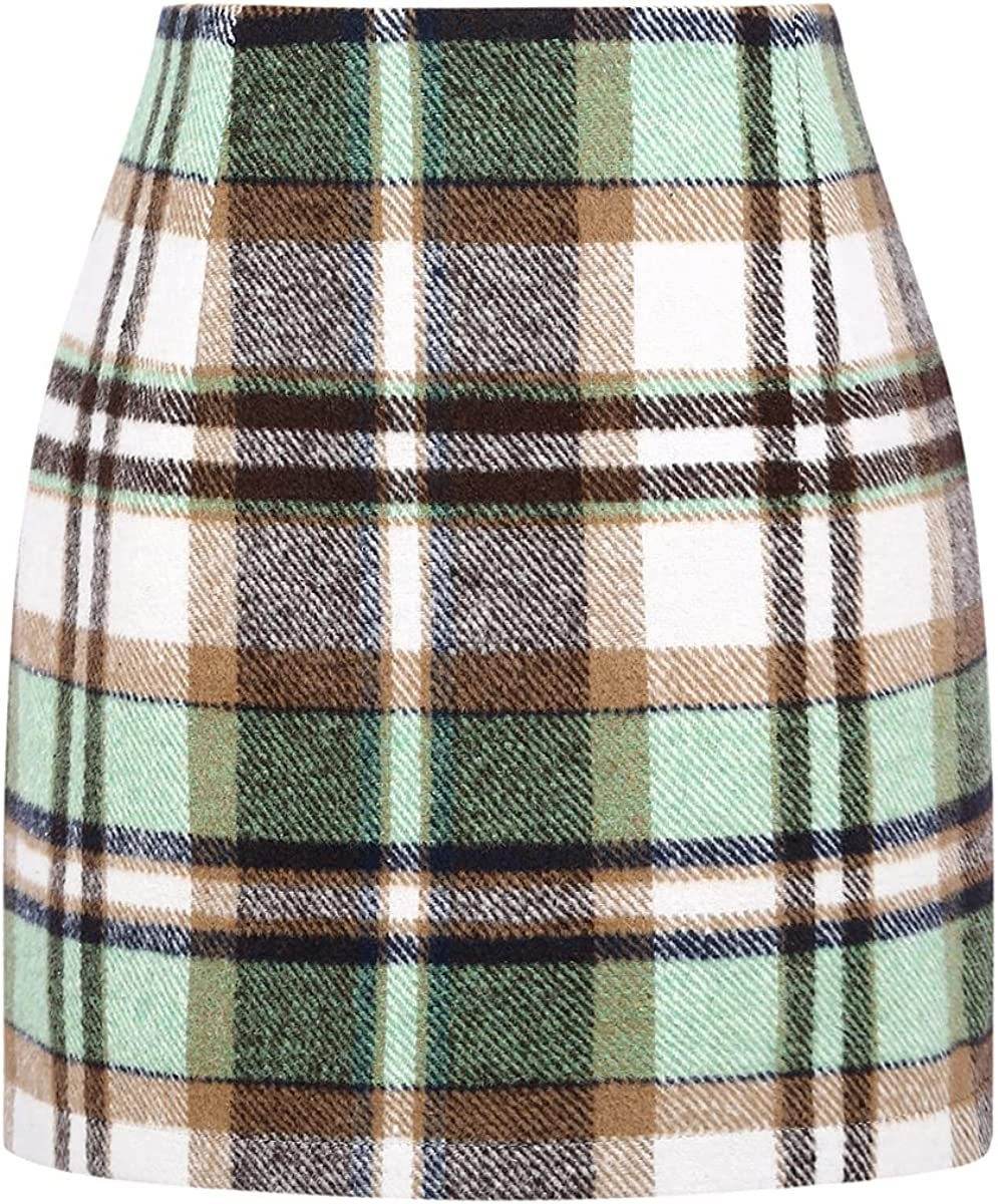 Women's High Waist Plaid Tight Pencil Wool Mini Skirt - EX-STOCK Canada