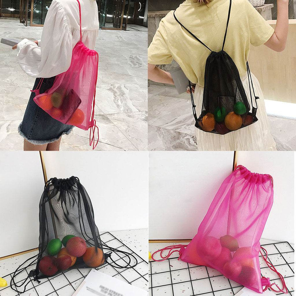 Reusable Shopping Bags Mesh Drawstring Transparent Handbag - EX-STOCK Canada