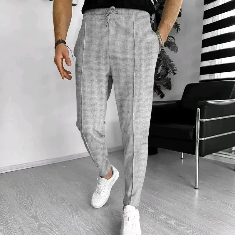 Men's Casual Fashion Waffle High Waist Drawstring Elastic fitted straight leg Pant - EX-STOCK CANADA