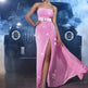 Strapless Sequined Cinched Waist Slim-fit Tube Top Banquet Pink formal Dress - EX-STOCK CANADA