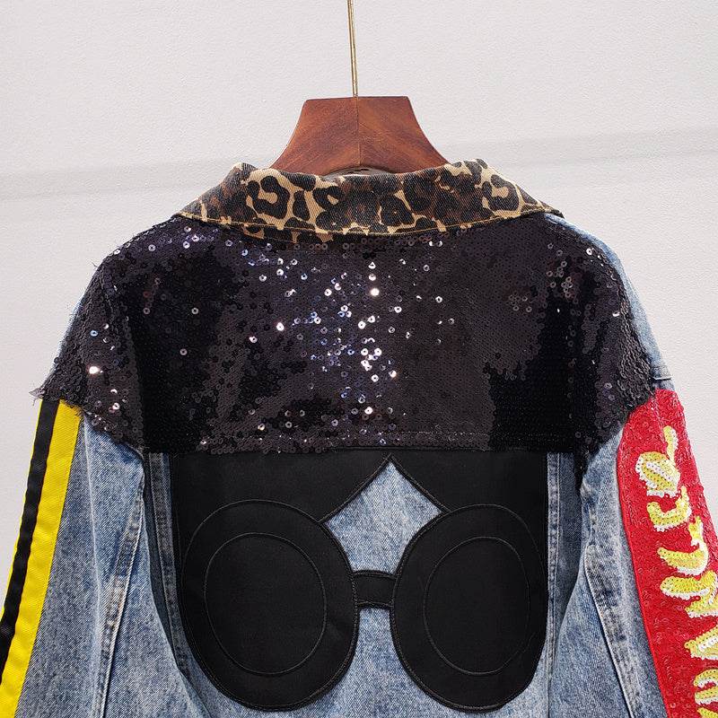 Single Breasted Embroidered Leopard Collar Denim Jacket Women - EX-STOCK Canada