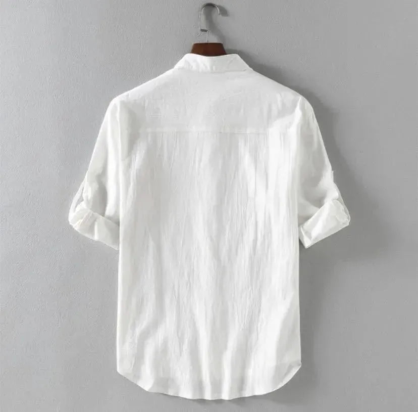 Men's Linen Stand Collar Loose Shirt - EX-STOCK CANADA