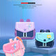 Three children's backpacks on a blue gradient background with text about horizontal spine backpacks.