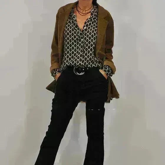 Women's Office Work Formal business V-neck Long Sleeve Stylish Button down Blouse shirt - EX-STOCK CANADA