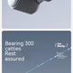 A promotional product graphic showing a pair of gray and white textured cylindrical roller wheels mounted on a metal frame, with text reading 'Bearing 300 catties Rest assured' and a small '(Fit Bolly)' mark on a blue-gray background.