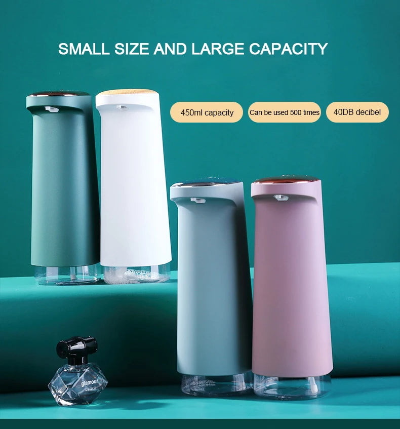 Set of four small, cylindrical devices with different colors on a teal background, featuring text about capacity and usage.