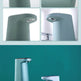 Bathroom faucet products displayed against a teal background