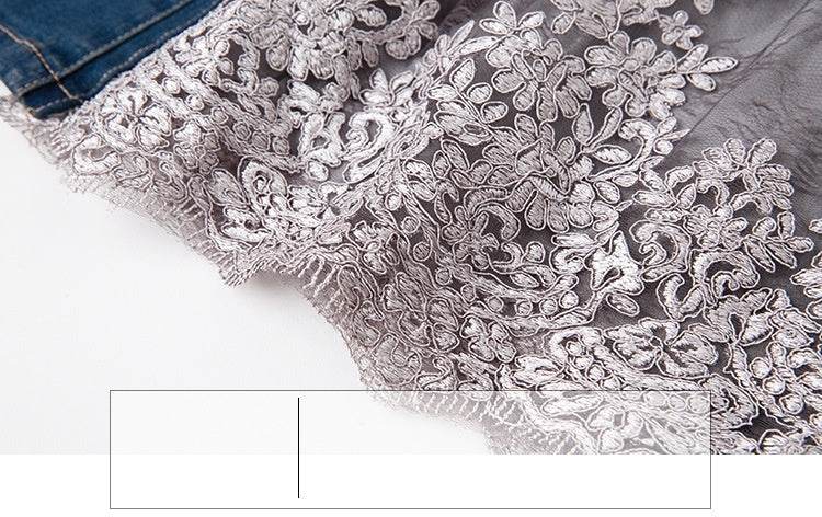 Embroidered Lace Denim Midi Jumper Dress European and American Style - EX-STOCK Canada