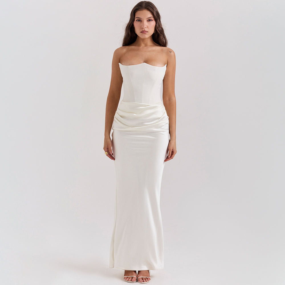 Women’s Strapless Maxi Dress – Backless Slim-Fit Evening Gown
