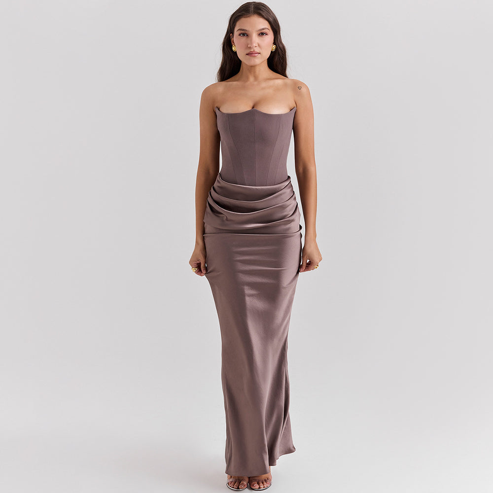 Women’s Strapless Maxi Dress – Backless Slim-Fit Evening Gown
