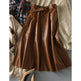 Fashion Retro All-match A- Line High Waist Formal Office Work Midi Faux Leather Skirt - EX-STOCK Canada