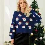 Christmas Sweater Women Cute Cartoon Santa Print Knit Sweater Winter Tops - EX-STOCK CANADA